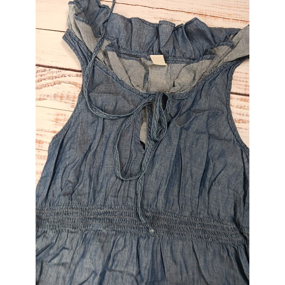 Old Navy Mini Dress Women's Small Blue Chambray Sleeveless Ruffle Neck Hem - Picture 4 of 9